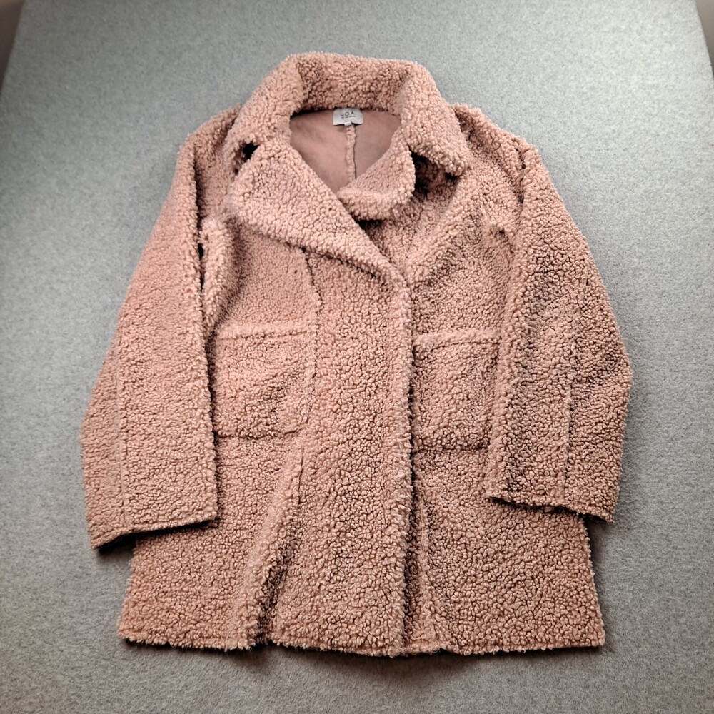 JOA Coat Woman Medium Pink Sherpa Teddy Bear Fleece Jacket Cozy Comfy Boho Soft